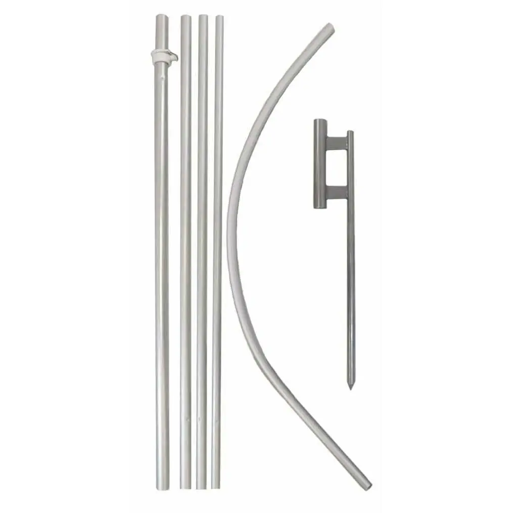 15ft Tall Aluminum Windless Banner Pole Kit - 6-Piece Interlocking Set with 20in Steel Stake, 30in Curved Top, Easy Construction & Storage, Ultimate Stability for Home Improvement Garden Supplies