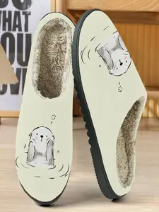 Cute Otter Cotton Slippers, Cartoon Water Play Design, Plush Lining Warmth, Comfortable Home Wear for Pet Lovers, Fall & Winter