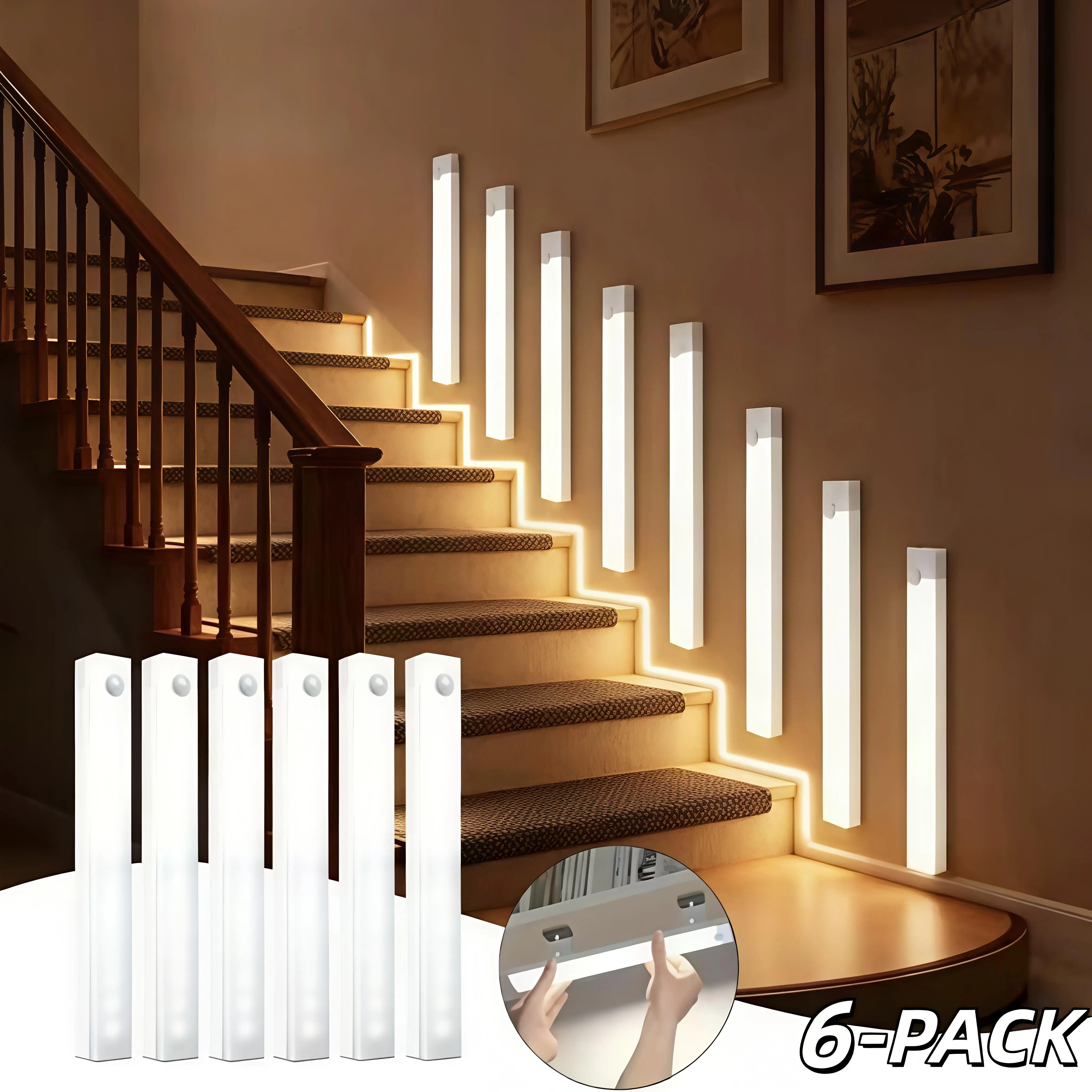 6Pcs Under Cabinet Lights, USB Rechargeable Closet Night Light Indoor ,  wireless motion Sensor Light Magnetic Installation Dimmable for Kitchen,Pantry, ,Bathroom,Stairs,Garage,Valentine's Day gift table lamp favor party decoration event light-up board