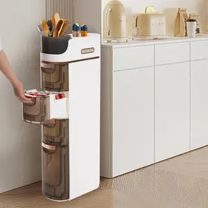 4-Drawer Modern Freestanding Slim Storage Cart in White & Tawny - PP Material, Enlarged Tissue Opening, Visible Drawers - Ideal for Multiple Spaces & Various Items - No Assembly Needed