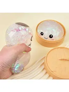 Giant Glitter Dumpling, Giant Dumpling Squishy, Mega Rainbow Dumplings, Cute Anxiety Relief Fidget Toy, with Steamer Box,Soft Squeeze Decompression Dough for Adults