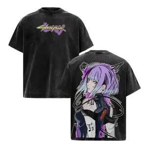 Men's Fitted Round Neck Short-Sleeve Cyberpunk Edgerunners Lucy Graphic T-Shirt, Neon City Anime Game Streetwear Merch