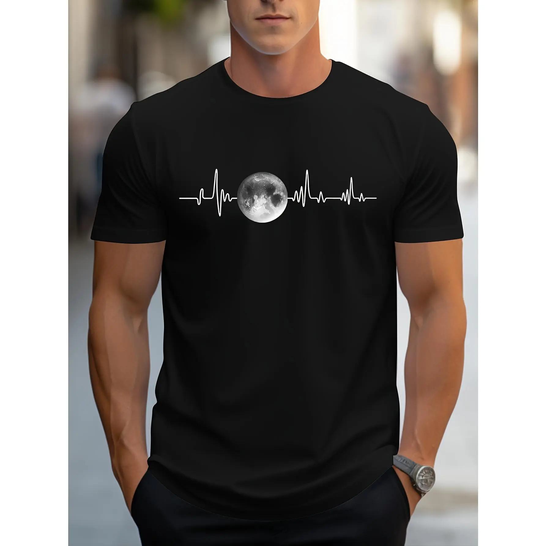 [100% Cotton] Men's Casual Planet Print T-Shirt - Soft Polyester Blend, Stretchy & Machine Washable, Crew Neck, Summer Fashion  Golf Gift T-Shirt For Men and Women