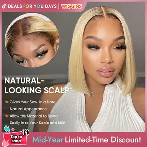 [Mid-Year Super Sale] Wiggins Hair 4/613 Bob Wig Human Hair Straight Blonde Lace Closure Wig Pre Cut Lace Glueless Wigs Lace Closure Wig With Pre Plucked Hairline #WeeklyDeals #SummerWins #DealsForYouDays