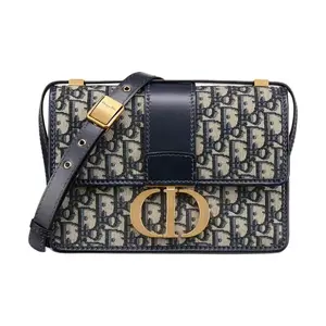 Pre-owned Dior Canvas Shoulder Bags Christian Large 30 Montaigne Bag Blue Oblique Jacquard Calfskin Adjustable Leather Strap Crossbody Shoulder Box Bag