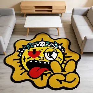 Abstract Graffiti Smile Heart Rug, Creative Fun Plush Carpet, Soft Skin-Friendly Mat, Anti-Slip Washable Home Rug, Living Room Sofa Bedroom