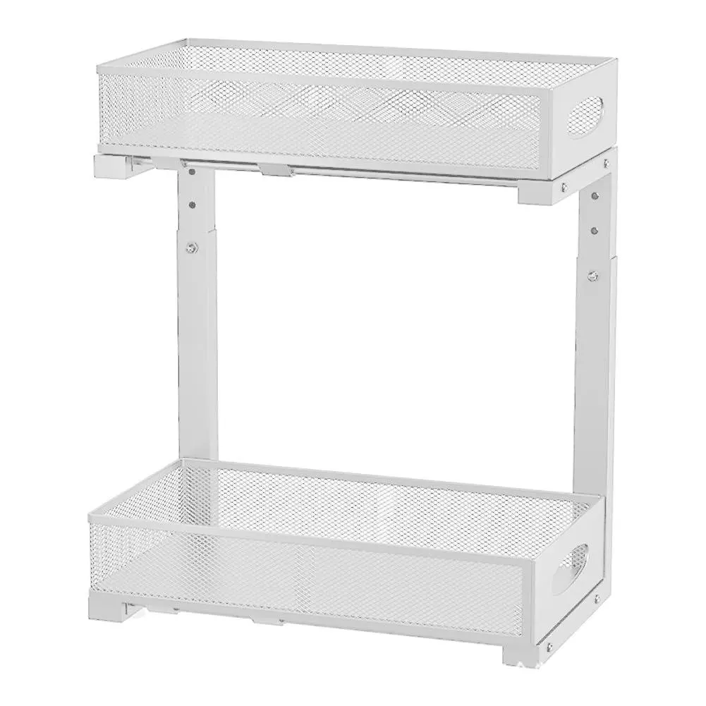 Metal Kitchen Undersink Organizer, 2-Tier Pull-Out Kitchen Shelf with Adjustable Height, Under Sink Organizer for Kitchen Cabinet