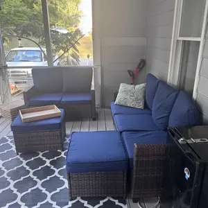 EortheX Outdoor Patio Loveseat All-Weather Wicker Loveseat with Cushions Rattan Outdoor 2 Person Sofa Furniture for Garden Balcony and Deck Sectional Patio Love Seat Sofa Set Blue Beige