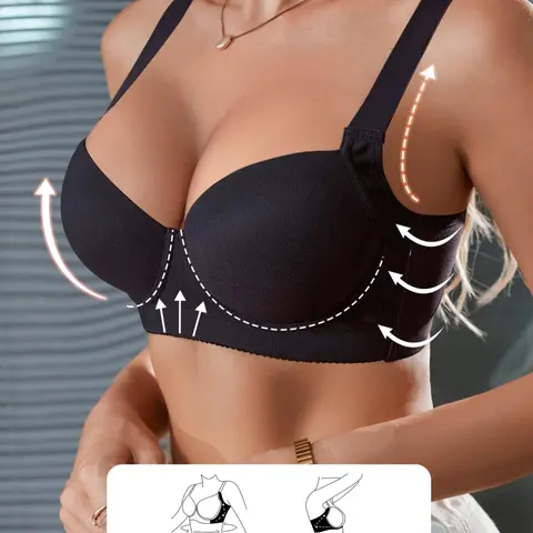Women's Solid Color Push Up Bra, Comfortable Breathable Lace Bra, Women's Lingerie for All Seasons, Patented Bra Inserts, Pushup Bra