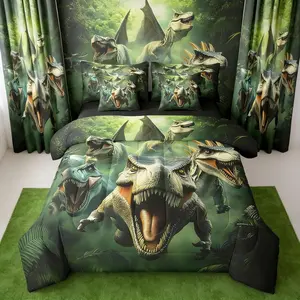 Dinosaur 7 Piece Bedding Set for Kids Boys Girls Dinosaur Wildlife Comforter Set with Sheets,Pillowcases & Cushion Cover 3D Dino Print Bed in a Bag Bedroom Decor Soft Microfiber Wild Animal