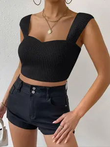 【Plus Size】 Solid Color Crop Top, Casual Sleeveless Top for Summer, Women's Plus Clothing for Daily Wear