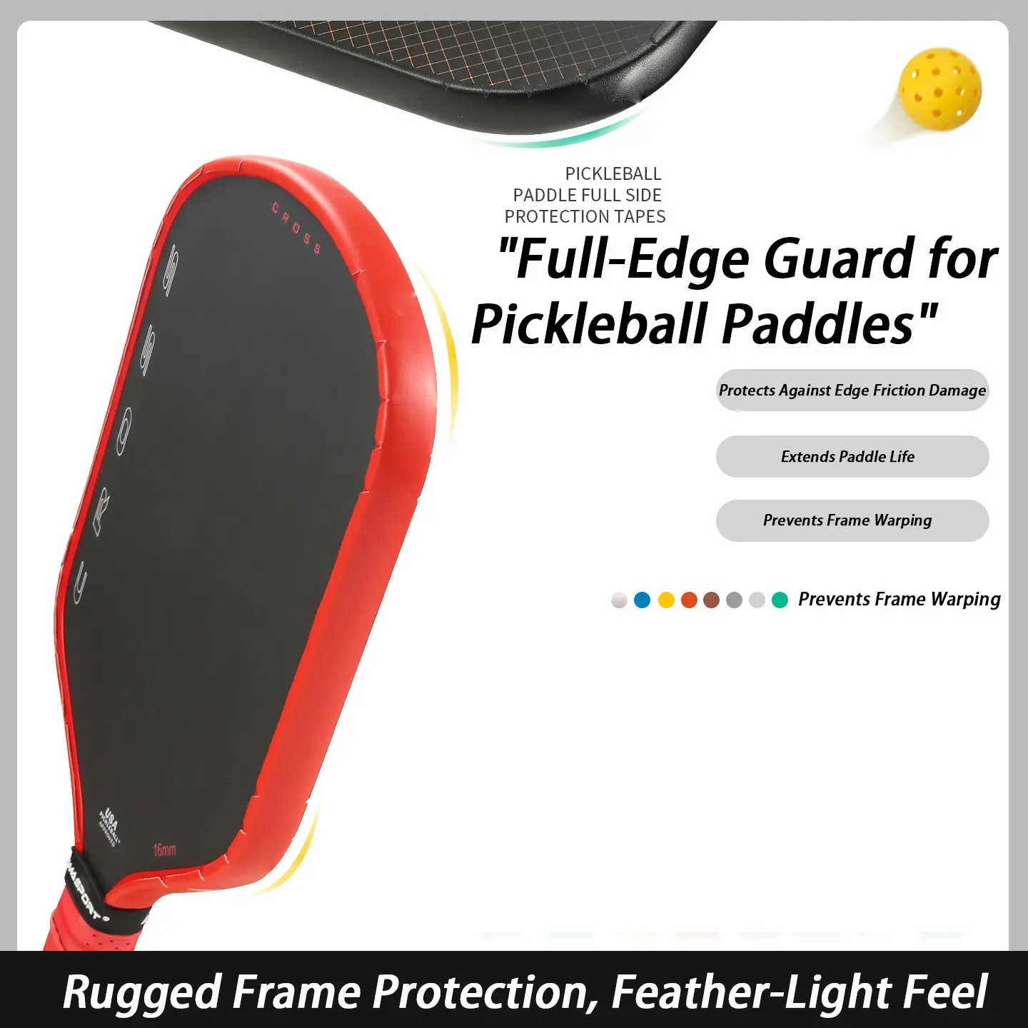 3pcs Multicolor Pickleball Racket Edge Sticker, PU DIY Frame Protective Tape, Anti-Collision Pickleball Racquet Sticker, Racket Protector, Gear
