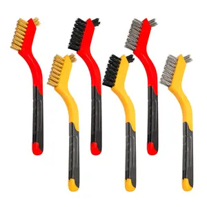 6 count Small Wire Brushes for Cleaning Rust, Brass/Nylon/Stainless Steel Brushes with Curved Handle for Cleaning Metal,  Removal, Weld Slag & Dirt Cleaning