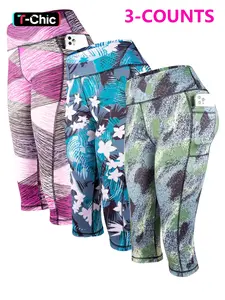 Women's Floral Print High Waist Sports Capri Leggings, Casual Comfy Breathable Skinny Pants for Yoga Gym Workout Running, Ladies Sportswear for Summer, Athleisure Fitness Leggings, High Waisted Leggings