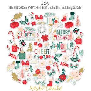 Joy Sticker Sheet 8x12 Inch Festive Christmas Stickers with Hand Lettered Phrases & Soft Color Palette for Holiday Crafts | by Miss Kate Cuttables