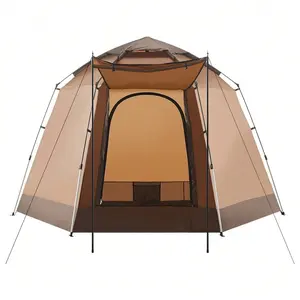 CLIPOP Instant Camping Tent, Hexagonal Design Automatic Dome Tent With 4 Mesh Windows And 1 Door, Easy Setup Pop Up Tent With Vestibule & Rainfly
