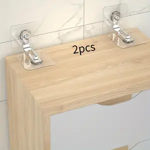 2pcs Anti-Tip Furniture Wall Anchors, Metal No-Drill Cabinet Stabilizers, Secure Bookshelf, Dresser, Wardrobe Safety Straps
