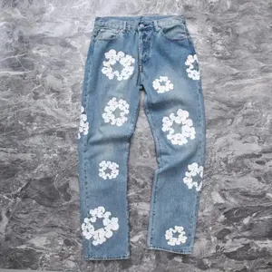 Embroidered Kapok Loose Straight Leg Casual Men's and Women's Jeans, Fashion Couple Pants