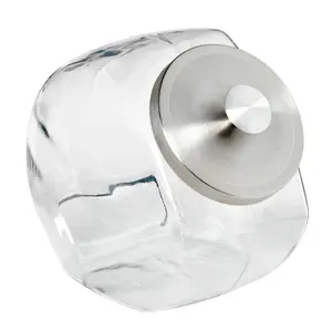 Silver Glass with Lid Penny Candy Glass Jar