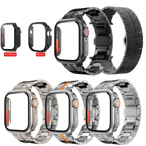 Men's Stainless Steel Metal Watch Band for Apple Watch 49mm 46mm 45mm 44mm, Compatible with Iwatch Series 11 10 9 8 7 6 5 4 Ultra, Adjustable Folding Clasp for Daily Use