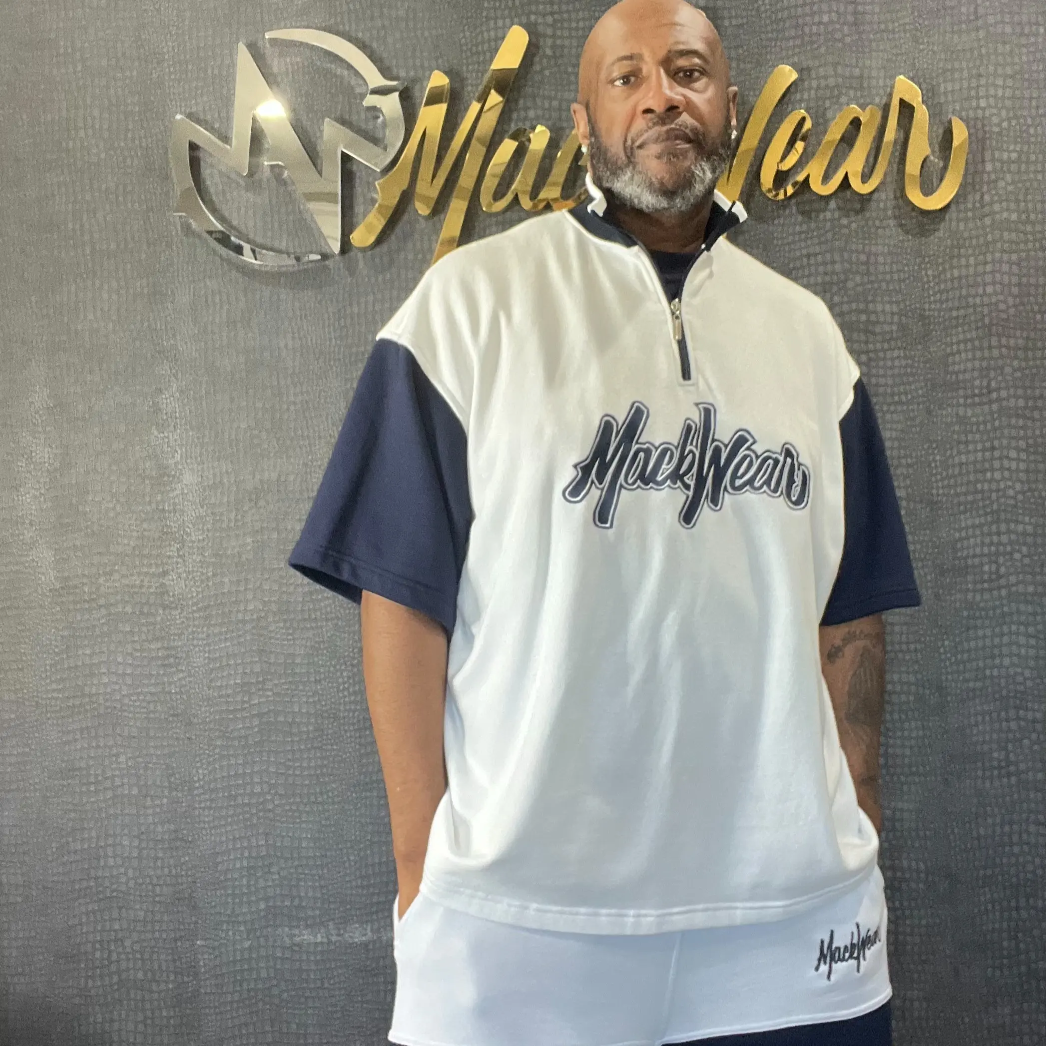 Mackwear the street athletic athletic shirt, short Set - French Cotton Terry Athletic Fit Side Slip 1/4 Zipper Embroidered Logo 100% French Cotton Terry Elastic Waistband Pockets Casual Everyday Wear Small Logo - Knit Dry Clean