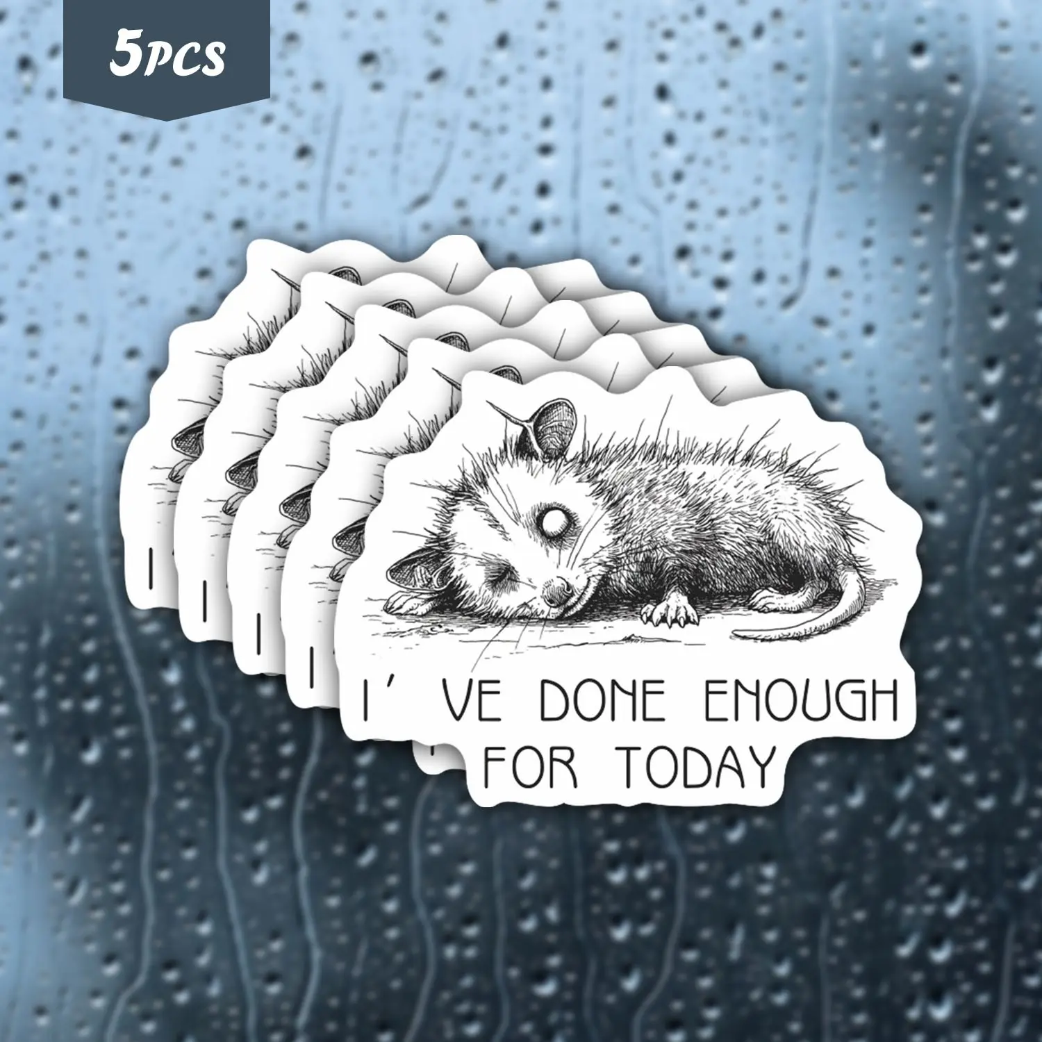 5Pcs Done For The Day Napping Possum "I've Done Enough For Today" Waterproof Vinyl Sticker, Self-Adhesive Single-Use Decal, Suitable For Water Bottles, Laptops, Cars, Tablets And More, Ideal For Introverts, Burnout Survivors And Relaxation Enthusiasts