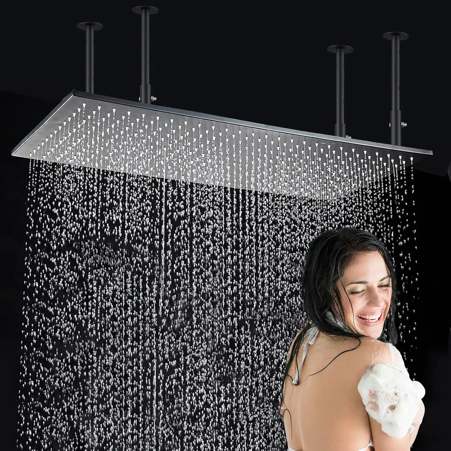 16"x32" Ceiling Rainfall Shower Head Large Rainfall High Pressure Full Body Cover Bath Shower head Black Square Bathroom Shower Head