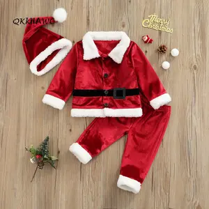 Three Piece Children’s Clothes Fashion Santa Claus Long Sleeve Cardigan and Trousers & Hat