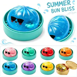 Multicolor Clear Glitter Shark Inside Dumpling Squishy, Soft TPR Slow Rising Steamed Bun Stress Relief Squeeze Toy, Novelty Kawaii Cool Sunglasses Design, Summer Themed Party Favor Gift for Boys Girls
