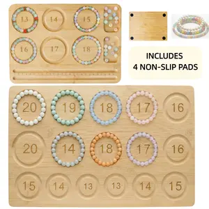 Bracelet Sizing Bead Board for Jewelry Making, Bamboo Beading Layout Board with 13-20cm Size Circles, DIY Bracelet Design Tool, Includes 4 Non-Slip Pads