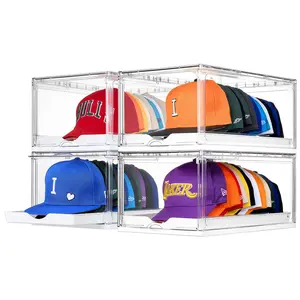 [Official] Vtopmart Hat Organizer for Baseball Caps,clothing with Clear Holder Box, Large Cap Storage with Sliding Tray, Stackable Rack Display Case & Magnetic Door Drawer Transparent,summerwins fathersdaygift,mid year sale,deals for you