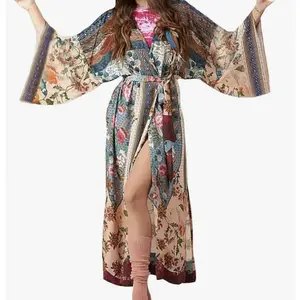 Floral Garden Kimono Cardigan Cover Up Beach Fabric Fit Womenswear