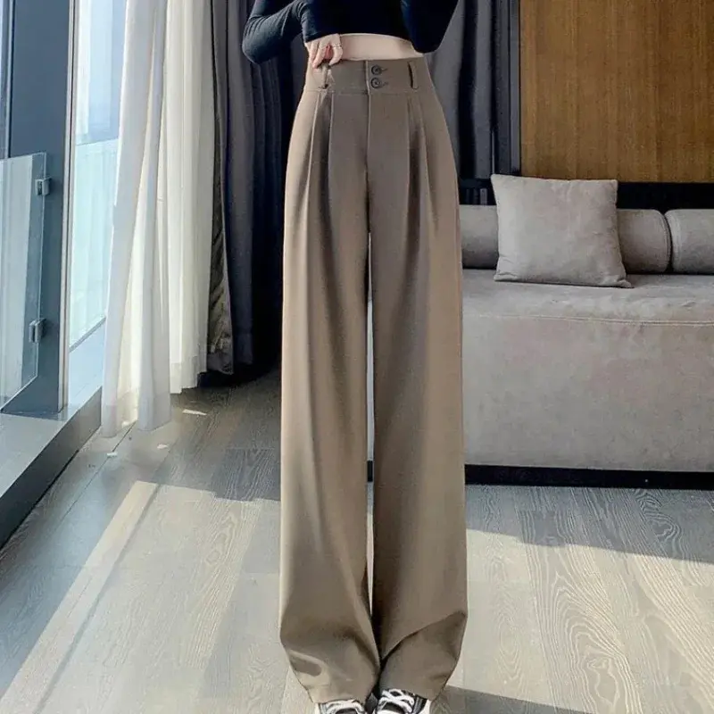 New styleElegant Wide Leg Pants Korean Style High Waist Black Baggy Pants Office Ladies Fashion Loose Suit Trousers Streetwear 2025