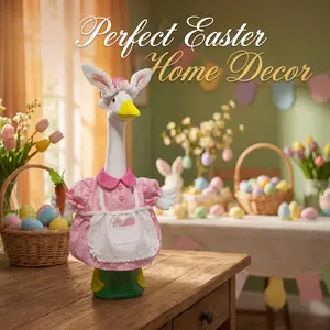 Easter Bunny Porch Goose Outfits for 23 Inch Lawn Statue, Costume for Plastic/Cement Goose Statue, with Bunny Ear, Carrot & Easter Egg, Spring Goose Clothes for Garden Yard Patio Decoration
