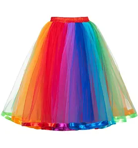 921 - Plus Size Women's Adult Knee Length Tutu Tulle Pride Rainbow Skirt