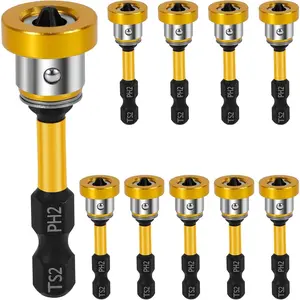 10 Pcs Drywall Screw Setter with 1/4" Hex Shank Magnetic Positioning Screwdriver Bit with Depth Stop 50mm PH2 Drywall Screw Bit for Plaster Board (Yellow)