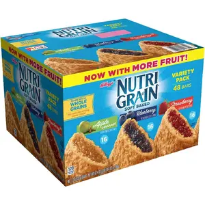 NutriGrain Variety Soft Baked Breakfast Bars GrabNGo Snacks, Apple Cinnamon, Blueberry, and Strawberry (48 Count)