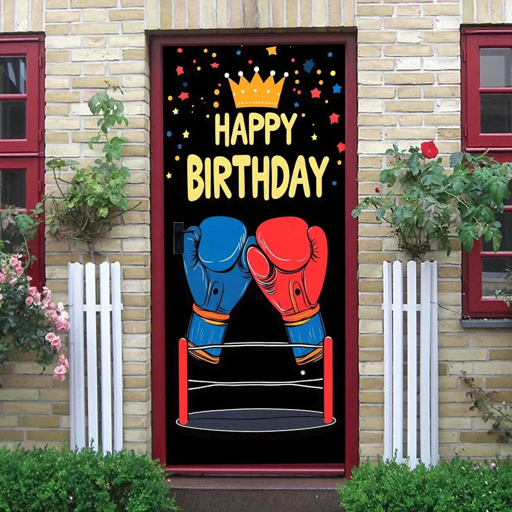 2pcs   Happy Birthday Party Decorations Boxing Gloves Theme Door Sticker Self Adhesive Removable Wall Decal for Kids Adults Birthday Party Supplies Home Decor Birthday Decorations for Boys Girls Men