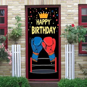 2pcs   Happy Birthday Party Decorations Boxing Gloves Theme Door Sticker Self Adhesive Removable Wall Decal for Kids Adults Birthday Party Supplies Home Decor Birthday Decorations for Boys Girls Men