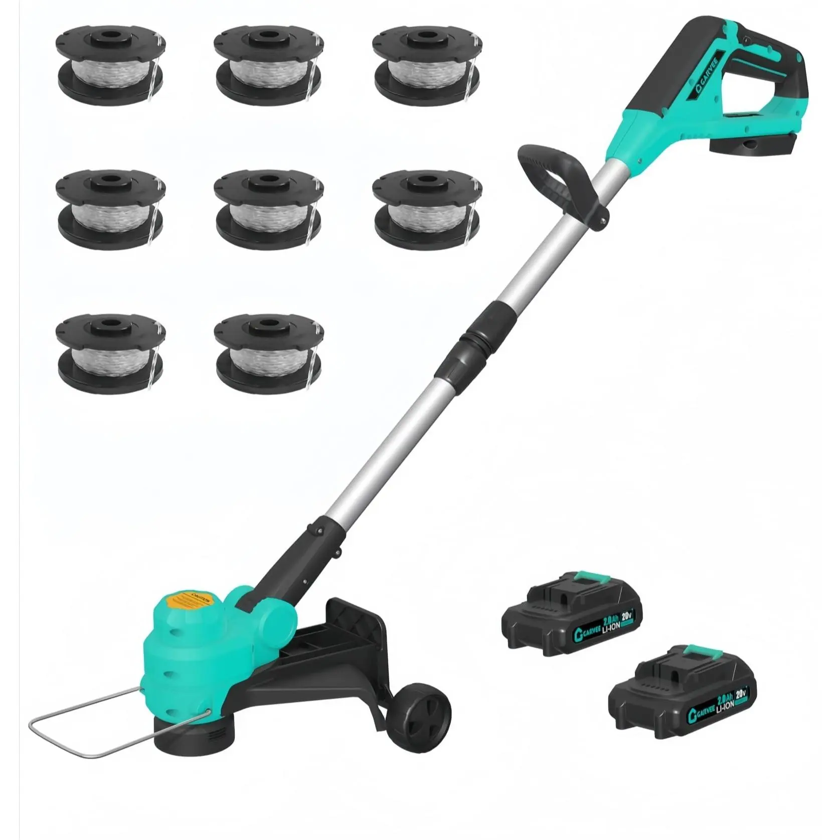 20V Cordless 2-in-1 Line Trimmer & Lawn Edger – 12 Inch Weed Trimmer with 2 Pack 2.0Ah Batteries, Quick Charger, 8 Replacement Spools and Auxiliary Wheels for Lawn Garden Care, Fast Charging