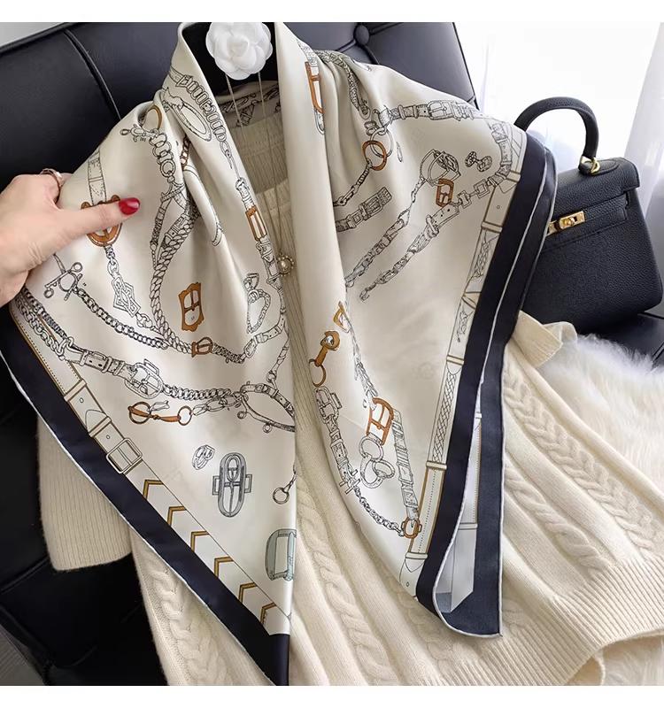 Dandana Scarf Versatile Silk Scarf with Saddle Buckle, Hair Scarf 100% Mulberry Silk, Women’s Diagonal Satin Silk Square Scarf, Look Rich Viral Scarf