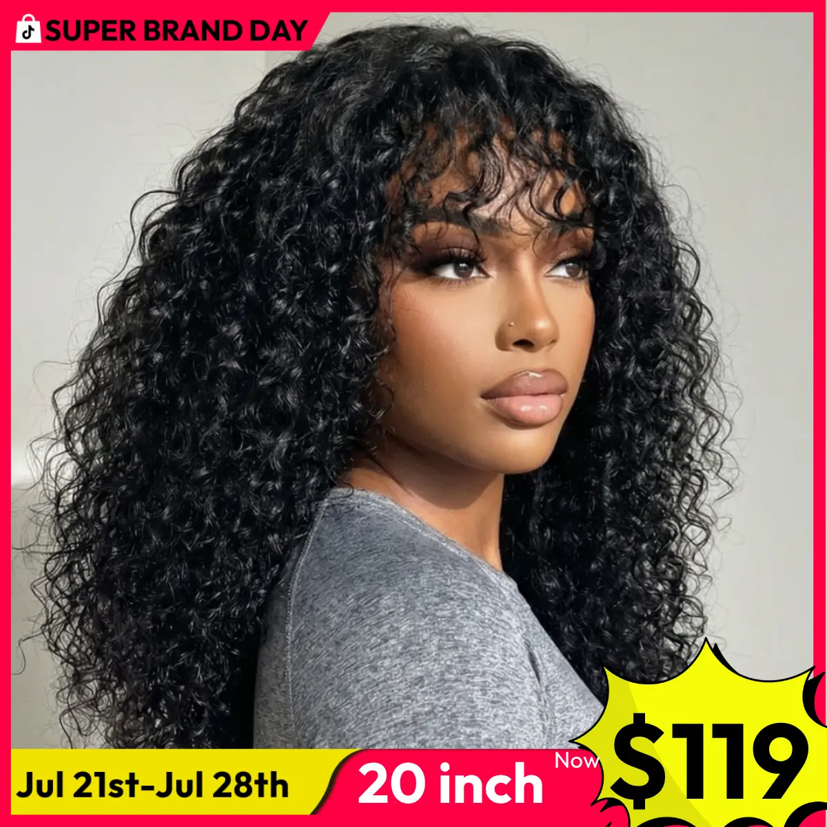UNice Shaggy Waves Big Hair Wigs with Bangs Glueless 4X2 Lace T Part Human Hair Wigs Pre-Styled Wig with invisi Drawstring summer wig Super Brand Day