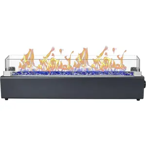 28-inch Table Top  Fire Pit, 40,000 BTU Tabletop Firepit for Patio, Outdoor Portable Rectangular Fire Bowl w/Wind Glass Shield, Glass Rocks - Carbon Gray