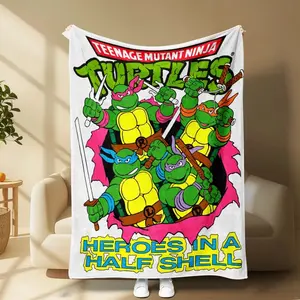Teenage Mutant Ninja Turtles Retro Cartoon Blanket, Full Team Classic Print, Soft & Skin-Friendly, Perfect for 80s/90s Anime Fans