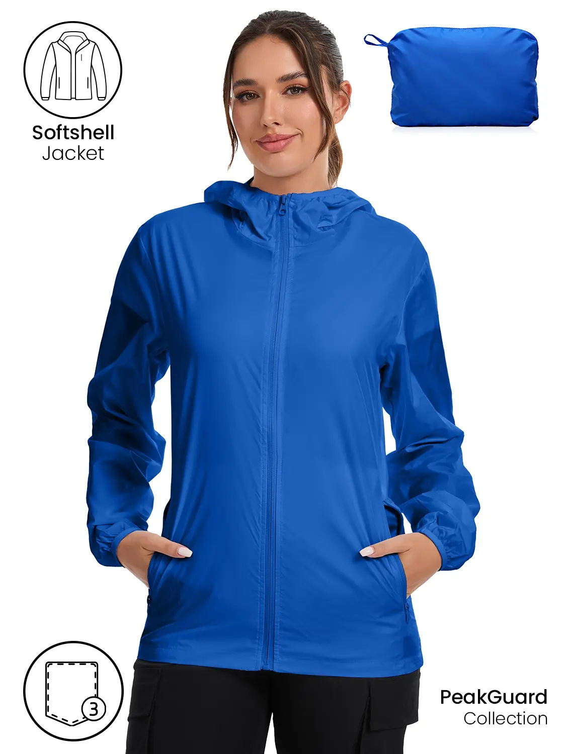 Kitmaz Women's Lightweight Hooded Windbreaker, Packable Rain Jacket-Waterproof, Breathable Fabric, Unisex, Quick-Dry, Zipper, Elastic Cuffs & Hood, For Hiking, Cycling & Outdoor Activities ,2 Packets