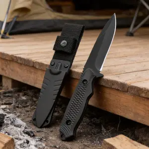 Full Tang Tactical Fixed Blade Knife: 3.54" Steel Blade with Diamond Texture Grip – 7.88" Overall Length, Includes Nylon Sheath with Snap-Button for Hunting, Outdoor & Survival