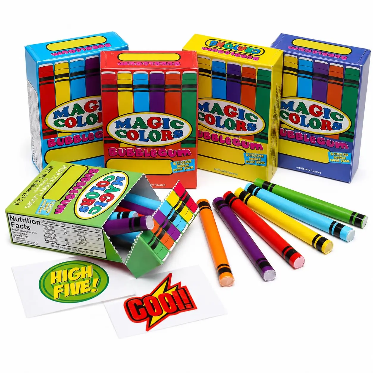 3-Pack Bubble Gum Sticks, Fun Shaped Chewing Gum, Individually Wrapped Multicolor Gum, 8 Pieces per Box, Party Favors, Pinata Fillers & Goodie Bags