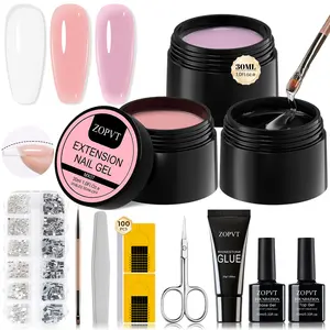 Nail Building Gel Set, Polygel Nail Kit, High Hardness Transparent Carving Gel, Includes Nail Extension Paper Tray, Glue, Pen, Clippers, Base Coat & Decorations