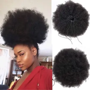 Afro Puff Drawstring Ponytail Human Hair Bun For Black Women 8A Brazilian Virgin Afro Kinky Curly Clip In Ponytail Extension Human Hair Pieces  Color (10 Inch, Drawstring Ponytail)