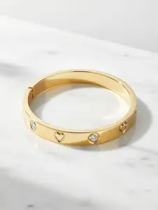 Gold Heart and Stone Bangle Bracelet